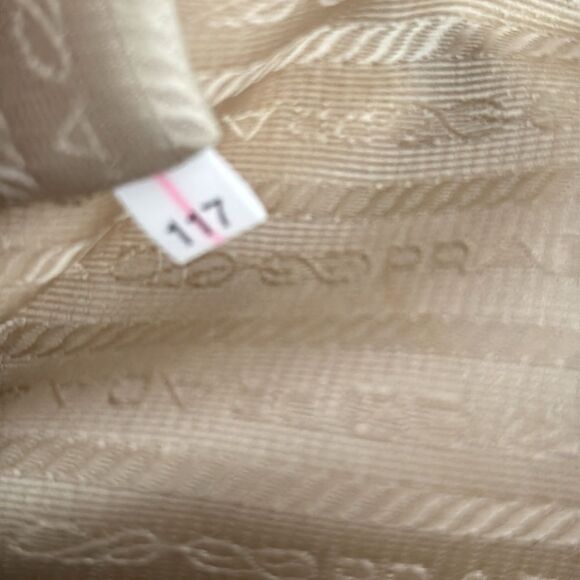 Prada Beige Gaufre Tessuto Nylon Handbag Braided Leather Handles - Picture 11 of 11